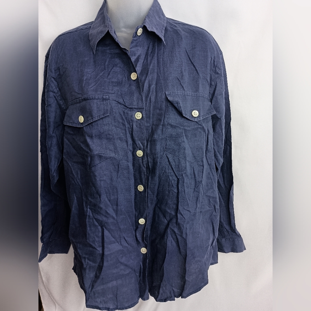 GAP Women's linen work business Blue Button-Down Shirt size small